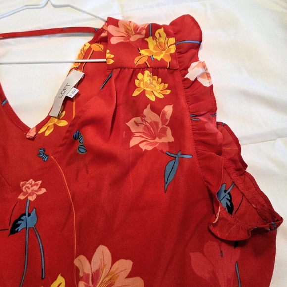LOFT Red Floral Summer Blouse with Yellow Accents XL - Picture 4 of 4